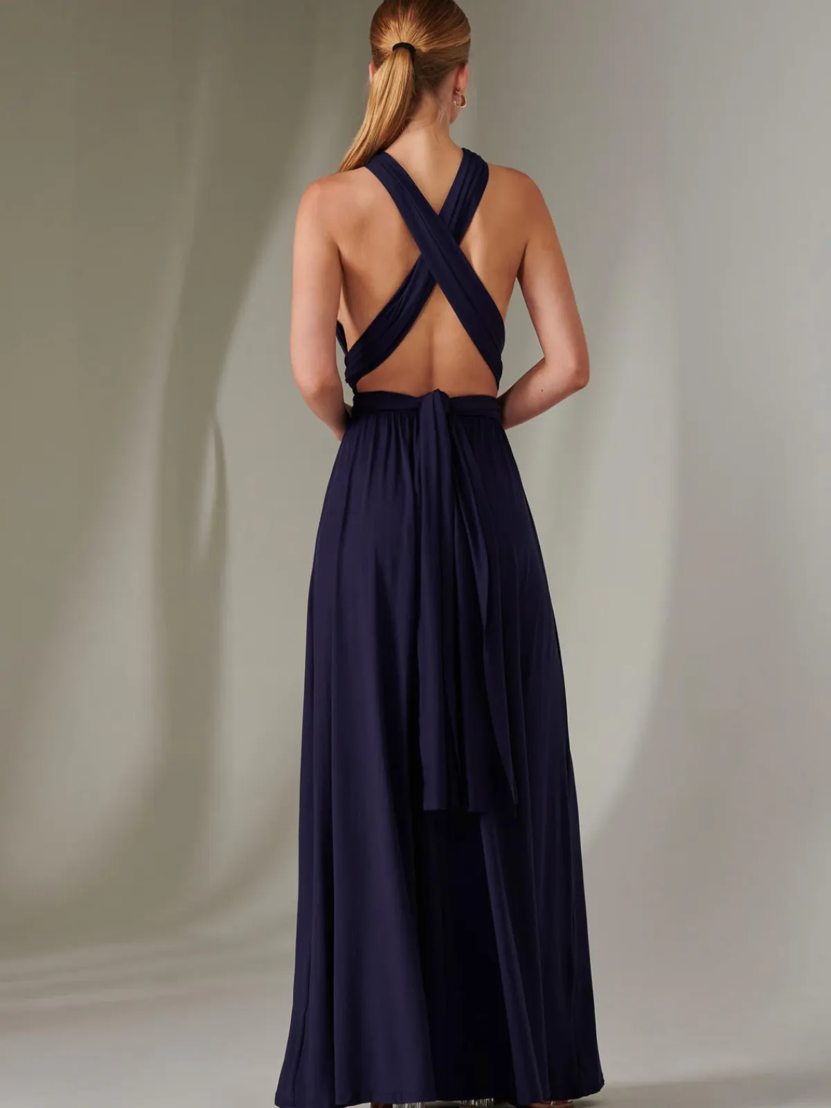 Jolie Moi Occasion Dresses|Wrap Dresses-Halter Neck Maxi Bridesmaid Dress, Navy