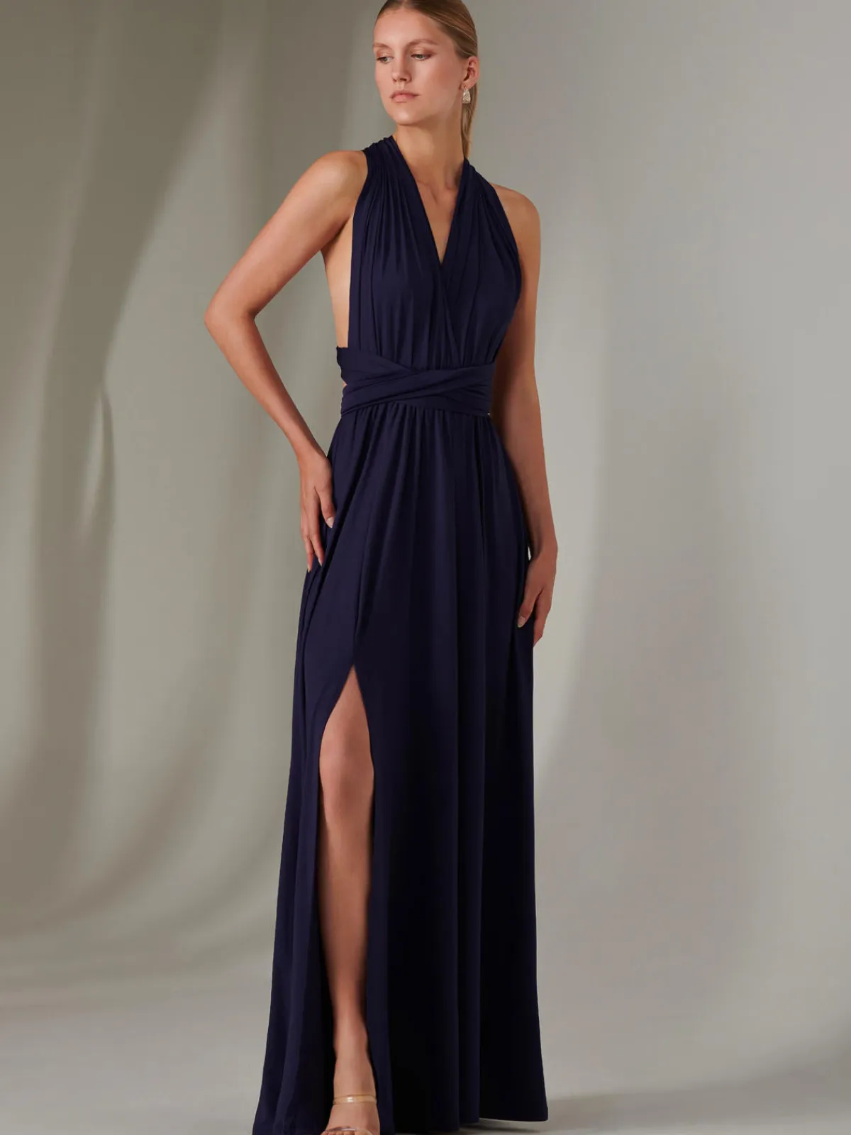 Jolie Moi Occasion Dresses|Wrap Dresses-Halter Neck Maxi Bridesmaid Dress, Navy