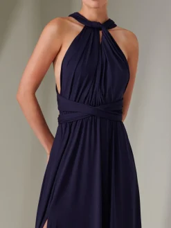 Jolie Moi Occasion Dresses|Wrap Dresses-Halter Neck Maxi Bridesmaid Dress, Navy