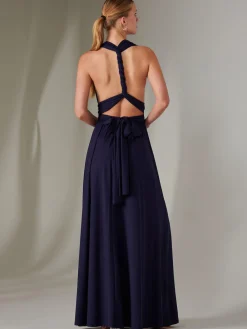 Jolie Moi Occasion Dresses|Wrap Dresses-Halter Neck Maxi Bridesmaid Dress, Navy