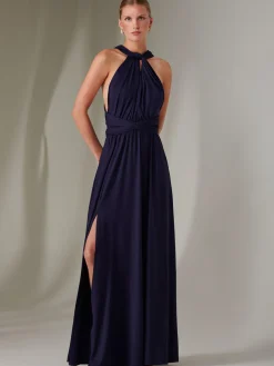 Jolie Moi Occasion Dresses|Wrap Dresses-Halter Neck Maxi Bridesmaid Dress, Navy