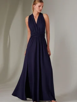 Jolie Moi Occasion Dresses|Wrap Dresses-Halter Neck Maxi Bridesmaid Dress, Navy