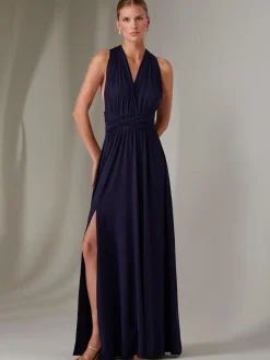 Jolie Moi Occasion Dresses|Wrap Dresses-Halter Neck Maxi Bridesmaid Dress, Navy
