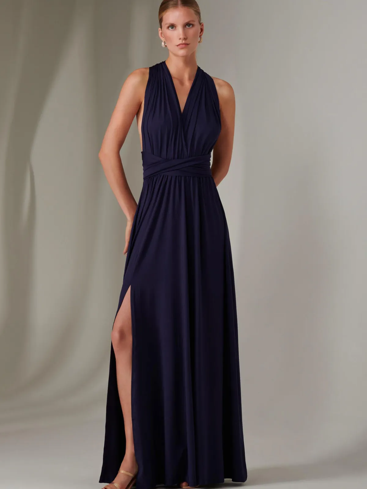 Jolie Moi Occasion Dresses|Wrap Dresses-Halter Neck Maxi Bridesmaid Dress, Navy