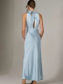Jolie Moi Occasion Dresses|Sleeveless Dresses-Halter Neck Maxi Dress, Blue
