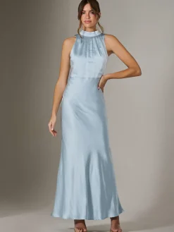 Jolie Moi Occasion Dresses|Sleeveless Dresses-Halter Neck Maxi Dress, Blue
