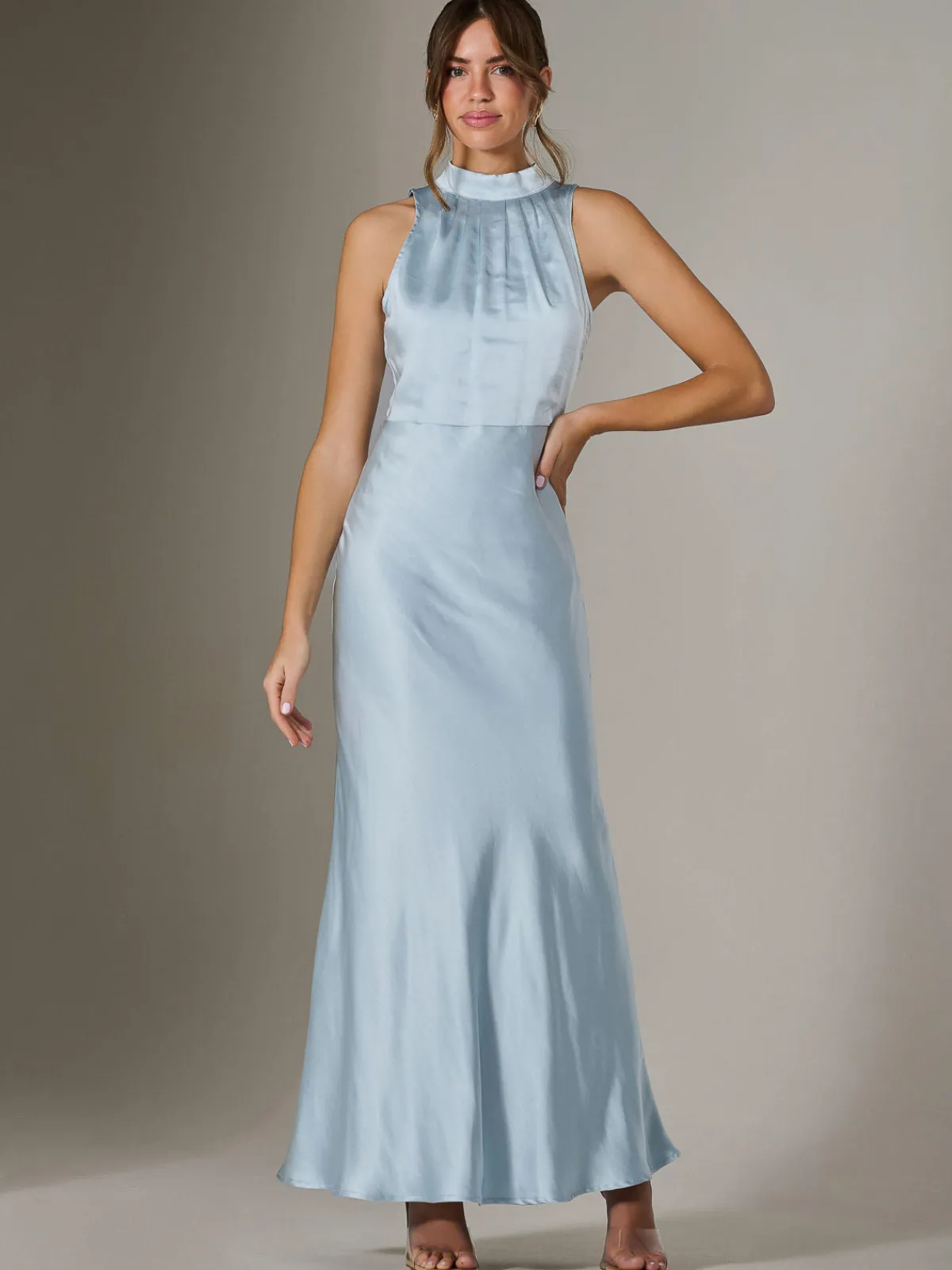Jolie Moi Occasion Dresses|Sleeveless Dresses-Halter Neck Maxi Dress, Blue