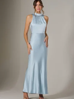 Jolie Moi Occasion Dresses|Sleeveless Dresses-Halter Neck Maxi Dress, Blue