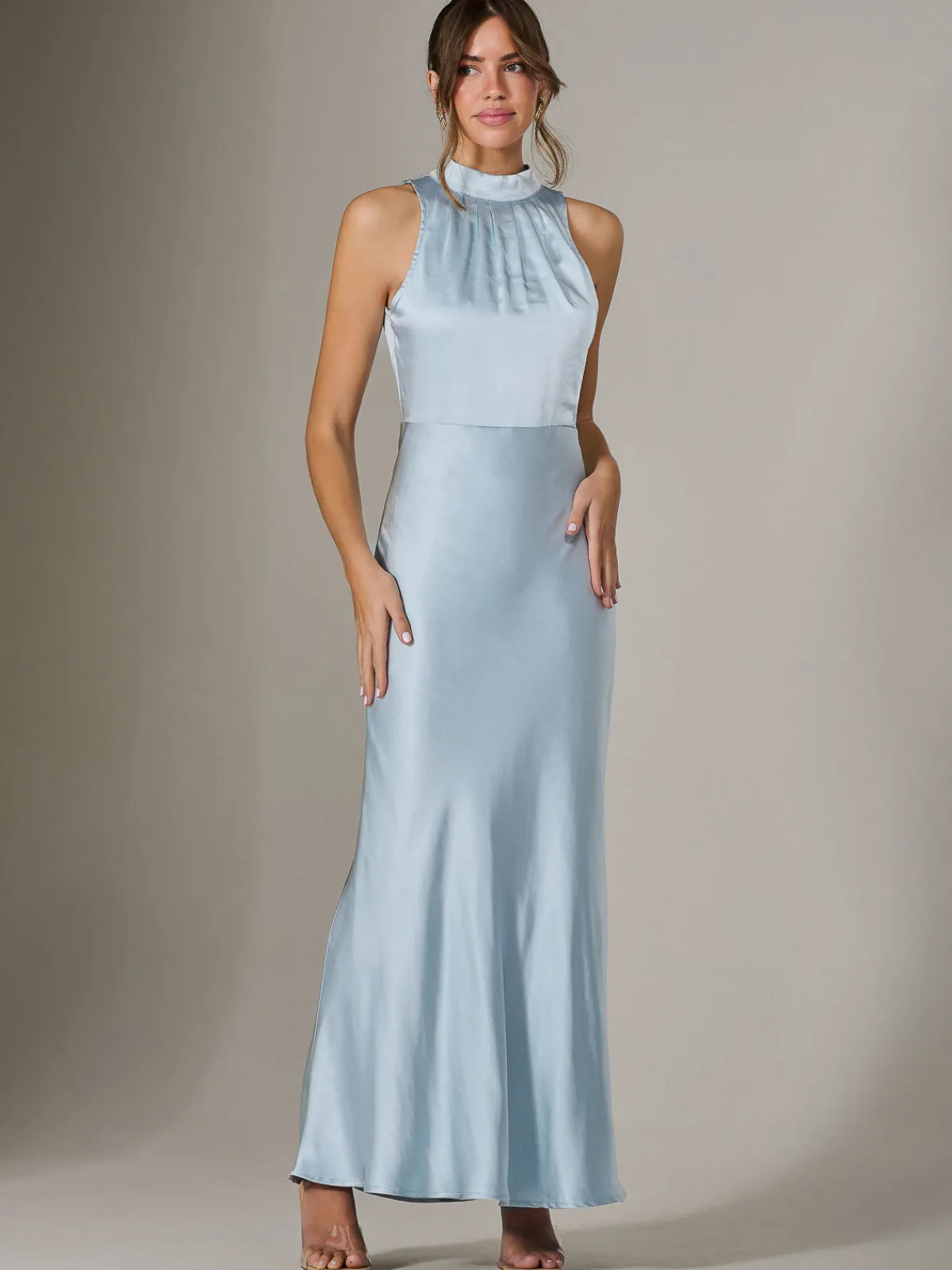 Jolie Moi Occasion Dresses|Sleeveless Dresses-Halter Neck Maxi Dress, Blue