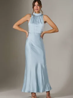 Jolie Moi Occasion Dresses|Sleeveless Dresses-Halter Neck Maxi Dress, Blue