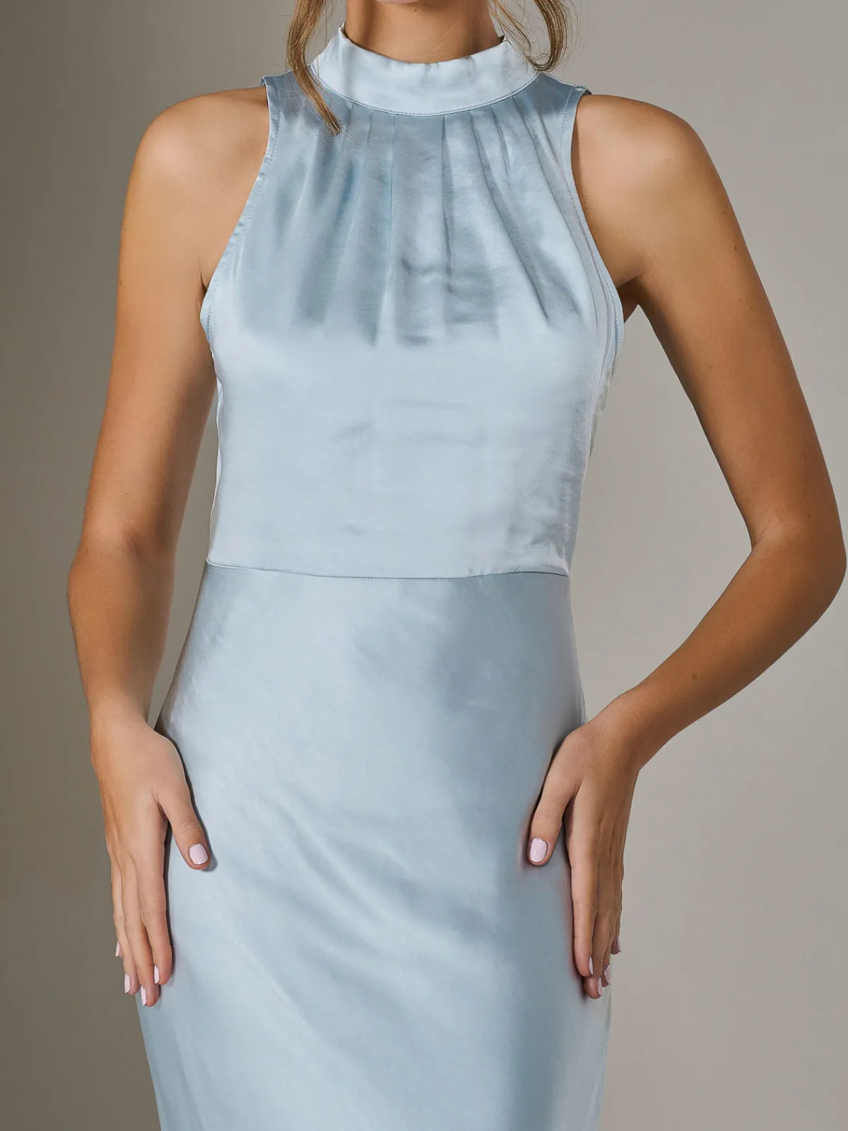 Jolie Moi Occasion Dresses|Sleeveless Dresses-Halter Neck Maxi Dress, Blue