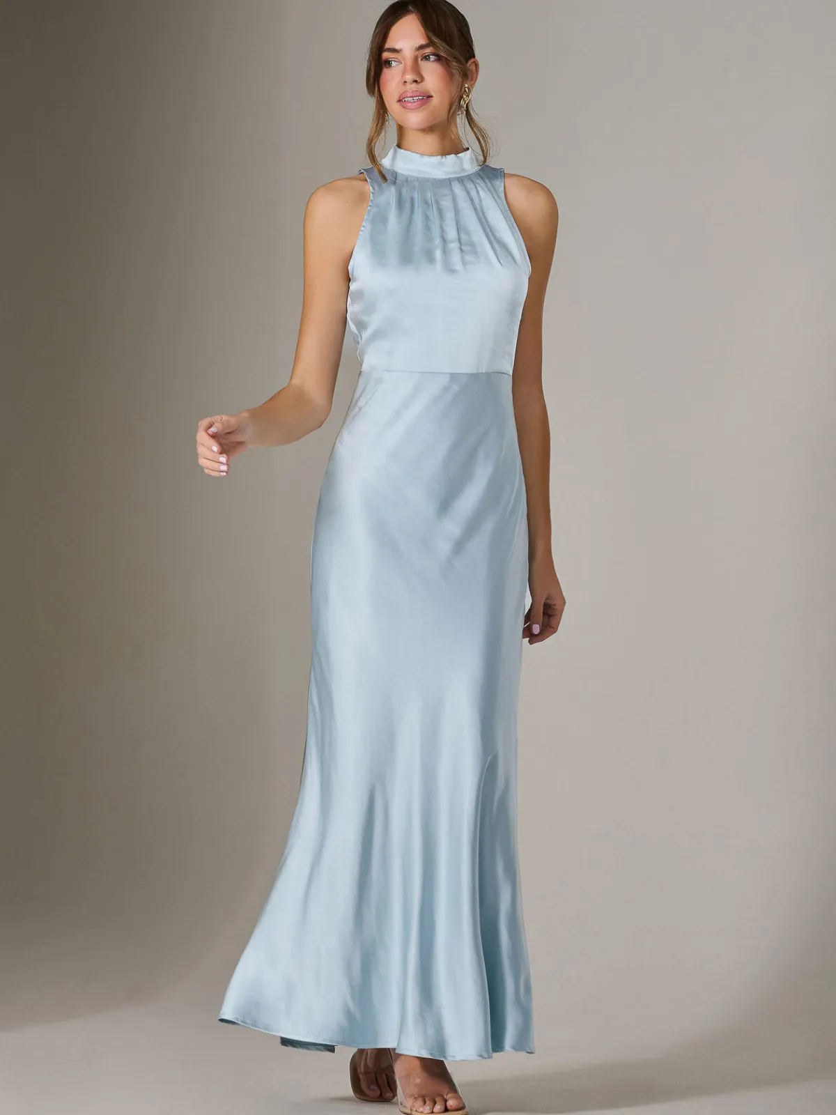 Jolie Moi Occasion Dresses|Sleeveless Dresses-Halter Neck Maxi Dress, Blue