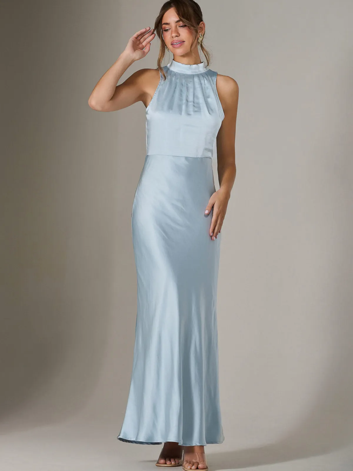 Jolie Moi Occasion Dresses|Sleeveless Dresses-Halter Neck Maxi Dress, Blue