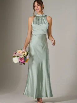 Jolie Moi Occasion Dresses|Maxi Dresses-Halter Neck Maxi Dress, Green