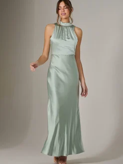 Jolie Moi Occasion Dresses|Maxi Dresses-Halter Neck Maxi Dress, Green