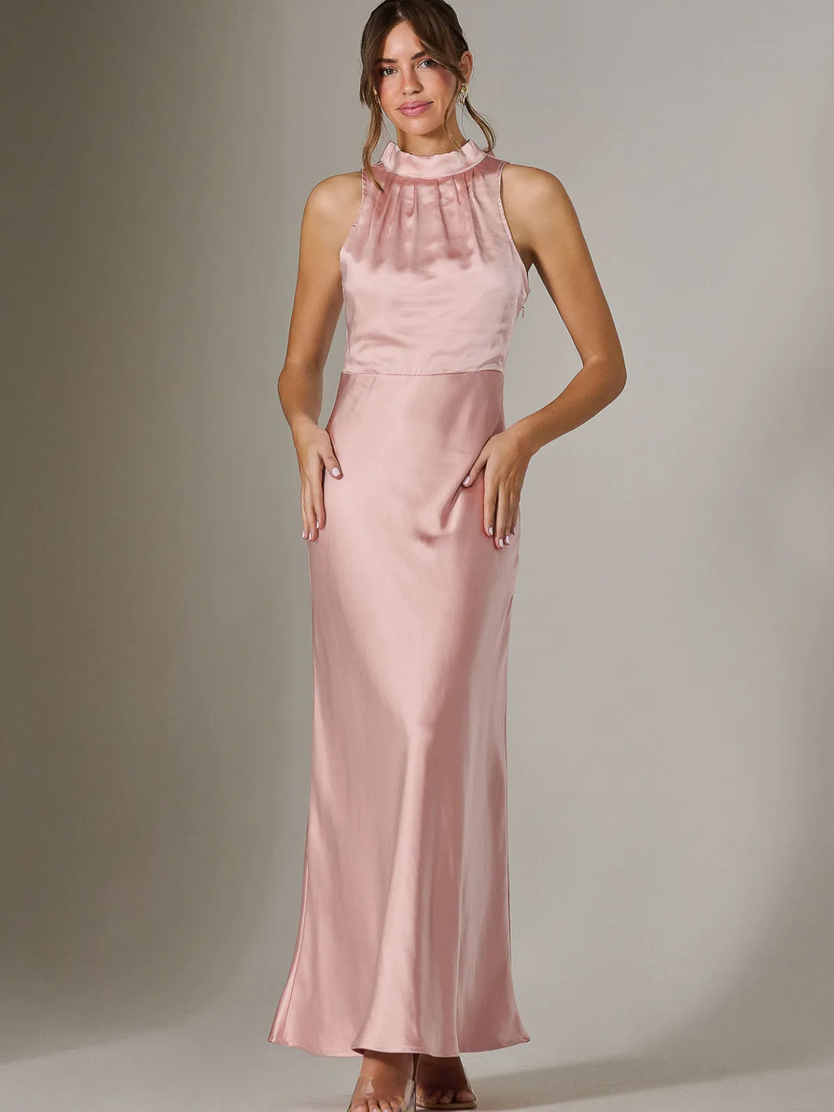 Jolie Moi Occasion Dresses|Maxi Dresses-Halter Neck Maxi Dress, Pink