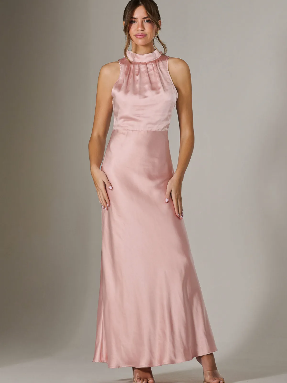 Jolie Moi Occasion Dresses|Maxi Dresses-Halter Neck Maxi Dress, Pink