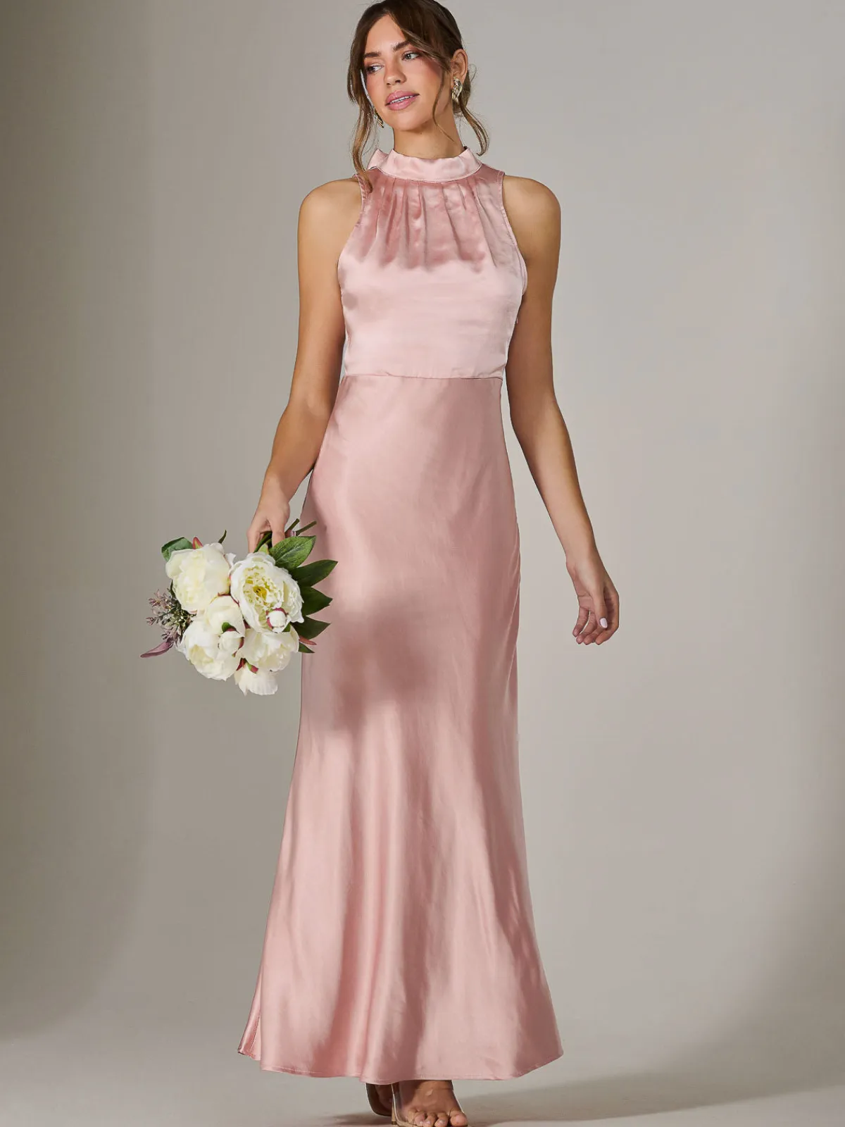 Jolie Moi Occasion Dresses|Maxi Dresses-Halter Neck Maxi Dress, Pink