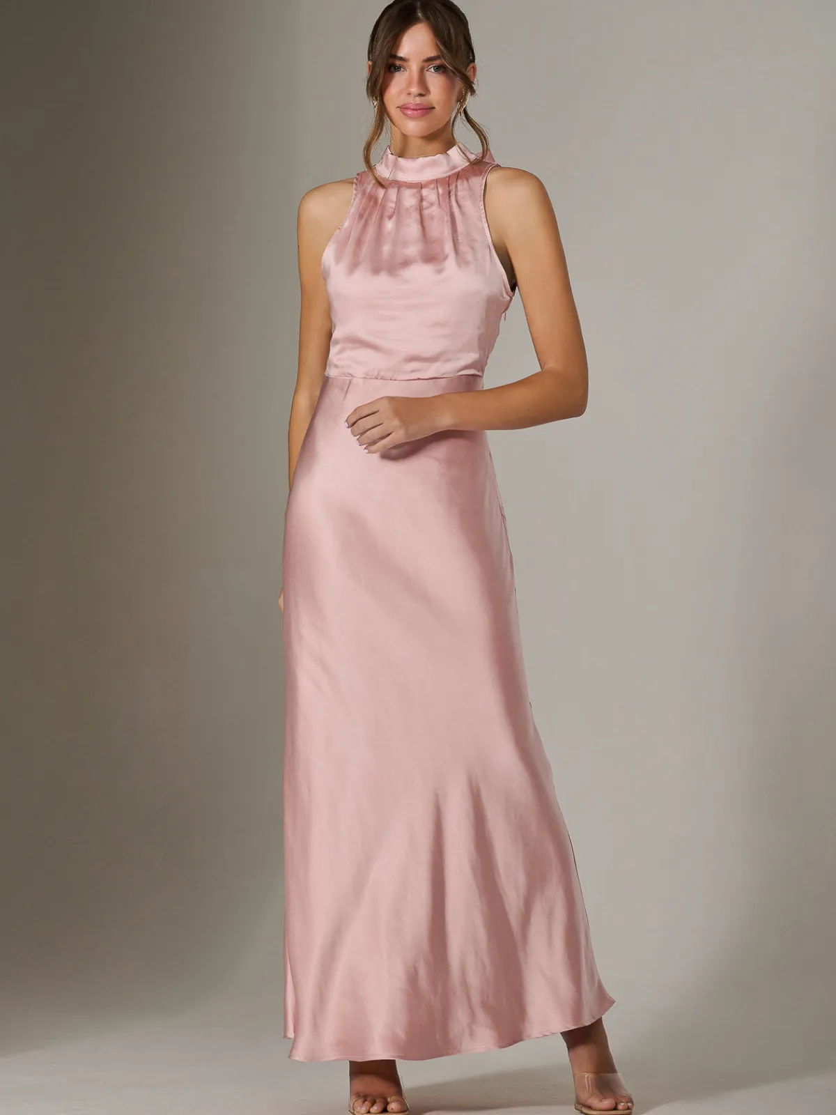 Jolie Moi Occasion Dresses|Maxi Dresses-Halter Neck Maxi Dress, Pink