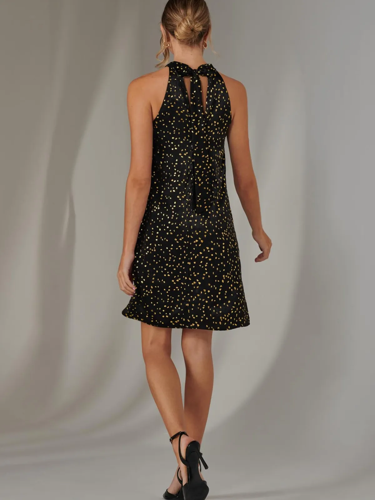Jolie Moi Occasion Dresses|Sleeveless Dresses-Halter Neck Tie Mini Dress, Black