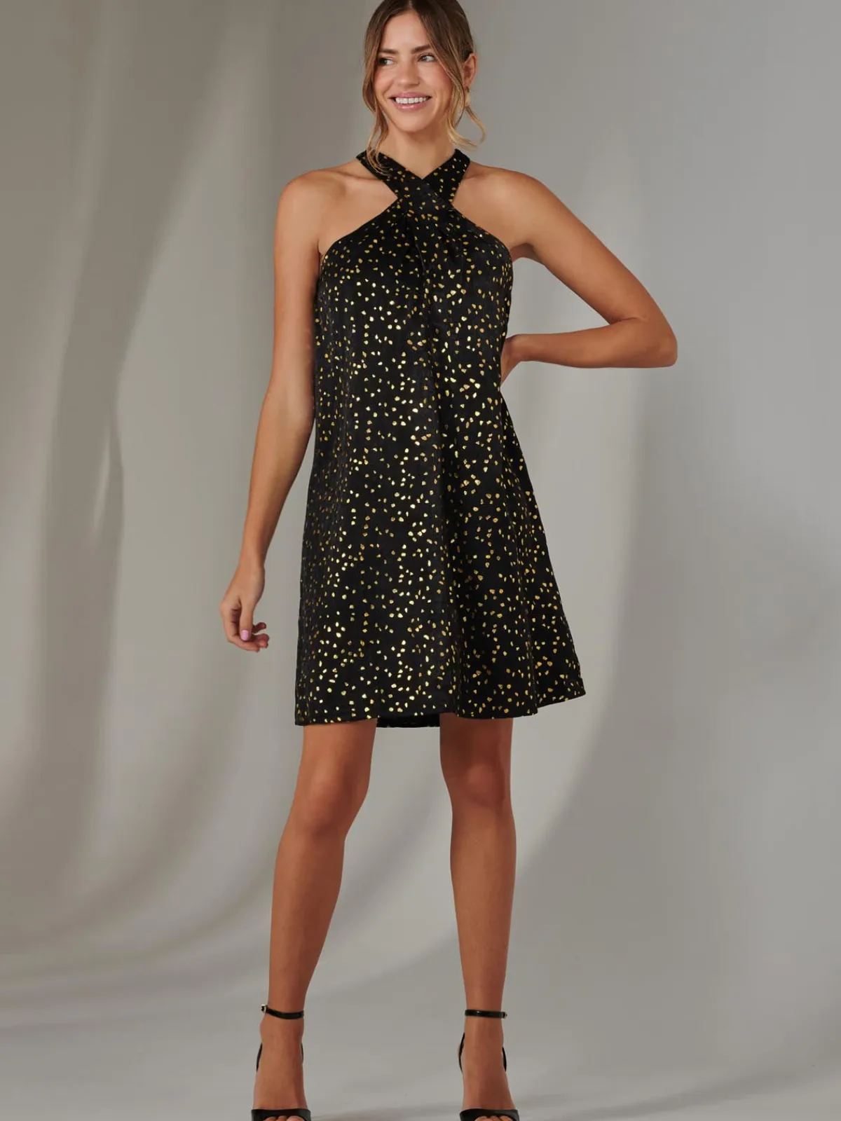 Jolie Moi Occasion Dresses|Sleeveless Dresses-Halter Neck Tie Mini Dress, Black