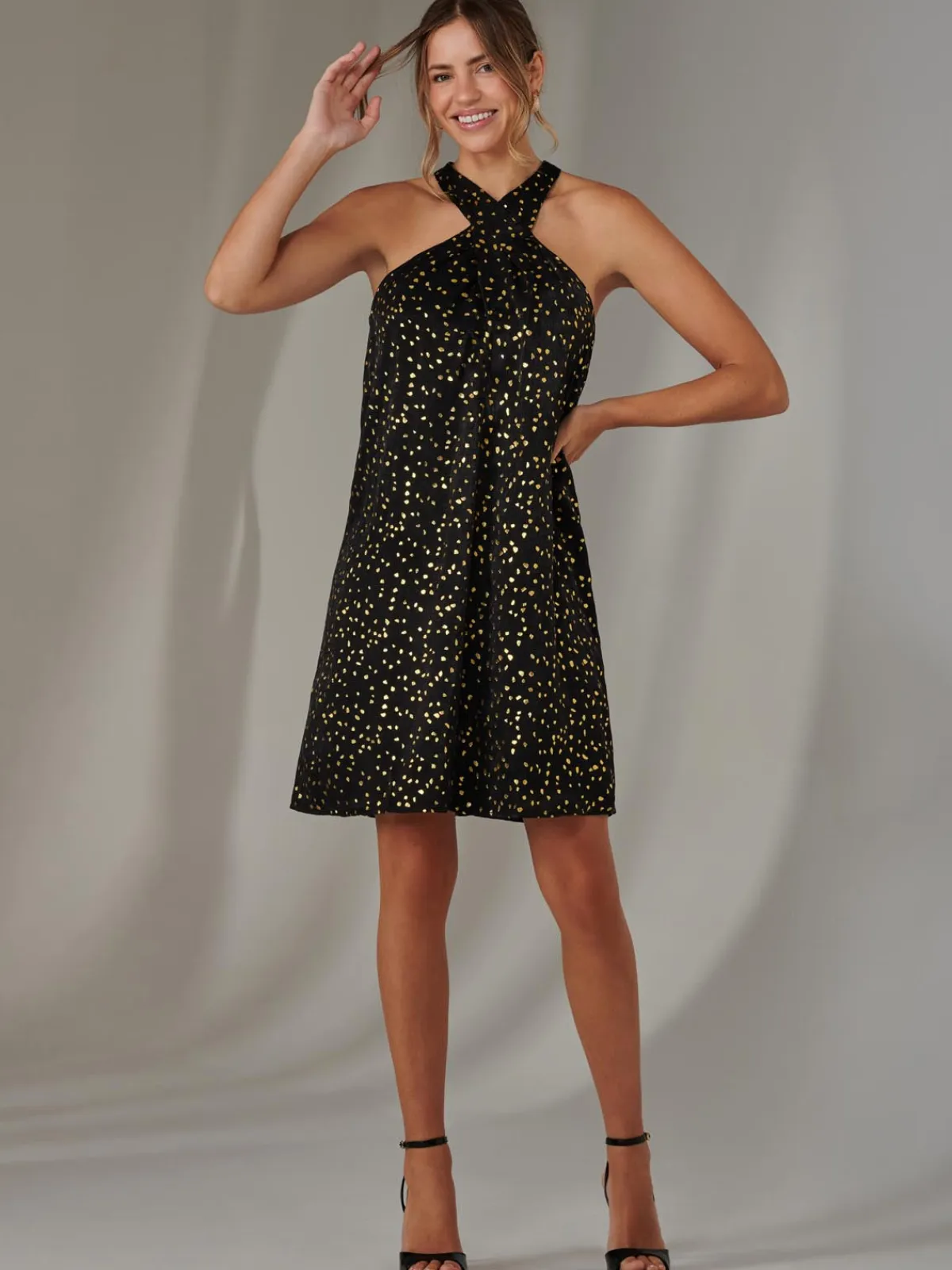 Jolie Moi Occasion Dresses|Sleeveless Dresses-Halter Neck Tie Mini Dress, Black