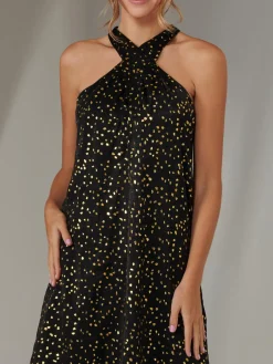 Jolie Moi Occasion Dresses|Sleeveless Dresses-Halter Neck Tie Mini Dress, Black
