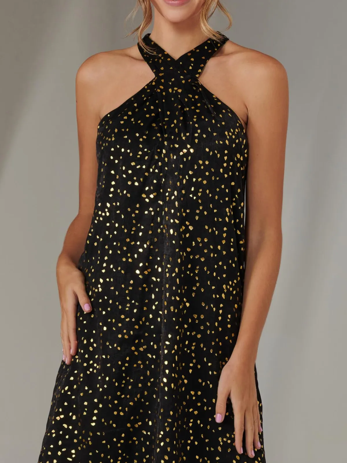 Jolie Moi Occasion Dresses|Sleeveless Dresses-Halter Neck Tie Mini Dress, Black