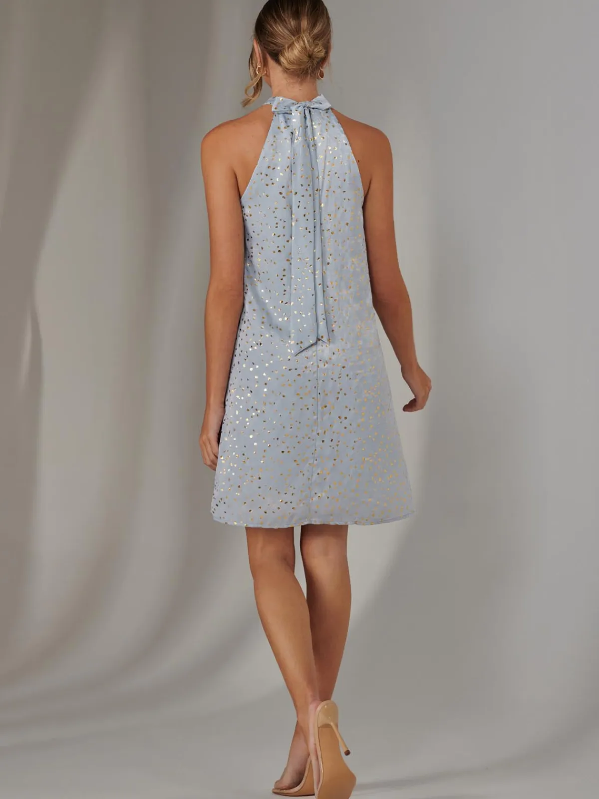 Jolie Moi Occasion Dresses|Party Dresses-Halter Neck Tie Mini Dress, Light Blue