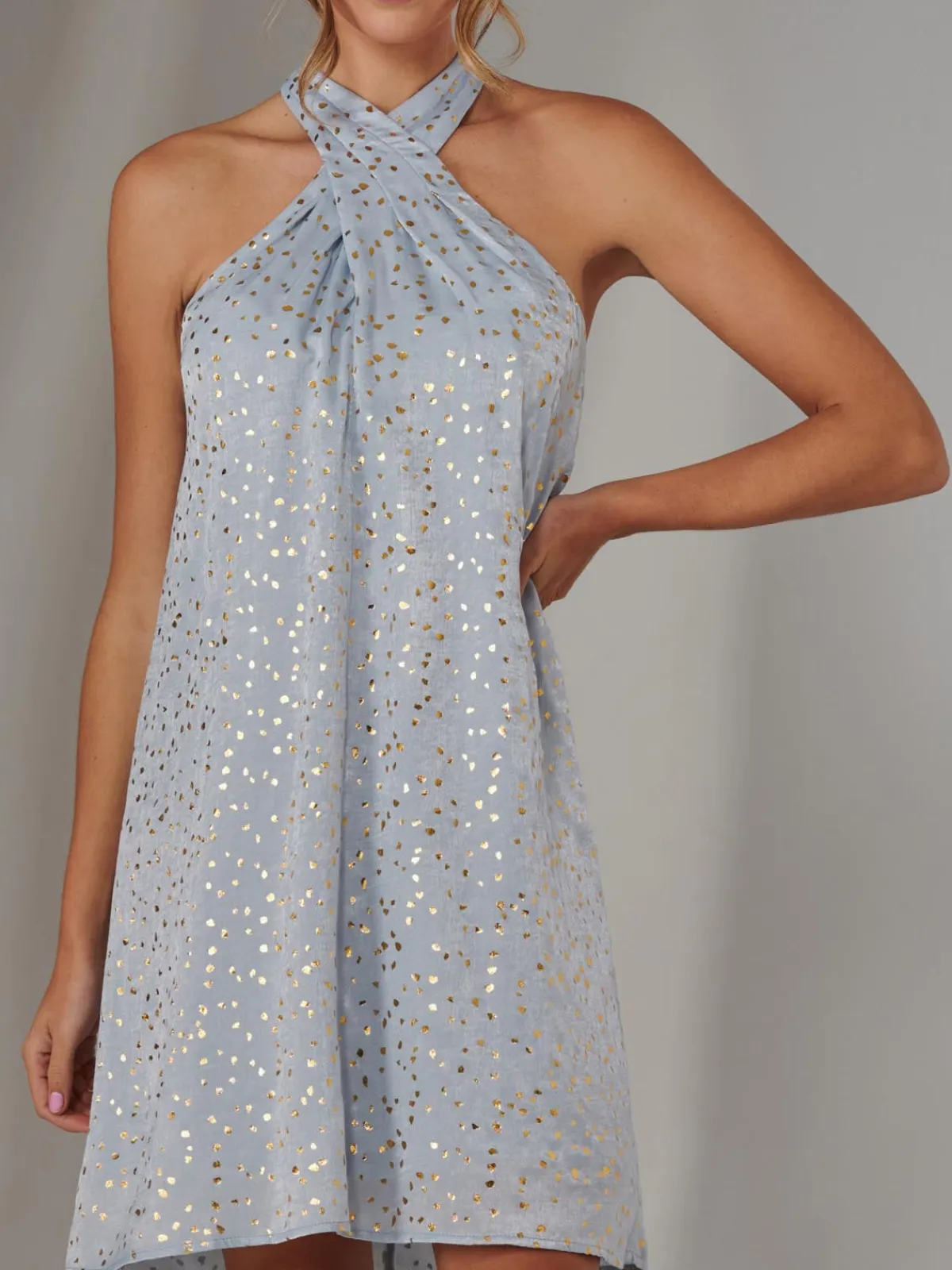 Jolie Moi Occasion Dresses|Party Dresses-Halter Neck Tie Mini Dress, Light Blue