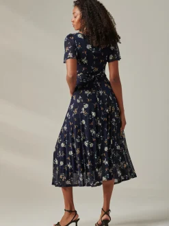 Jolie Moi Occasion Dresses|Floral Dresses-Harlie Floral Mesh Maxi Dress, Navy Floral