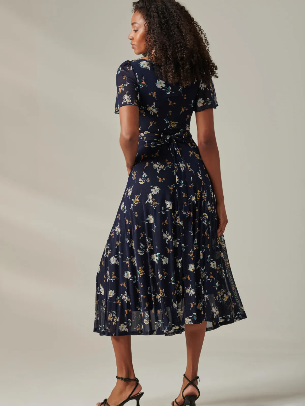 Jolie Moi Occasion Dresses|Floral Dresses-Harlie Floral Mesh Maxi Dress, Navy Floral