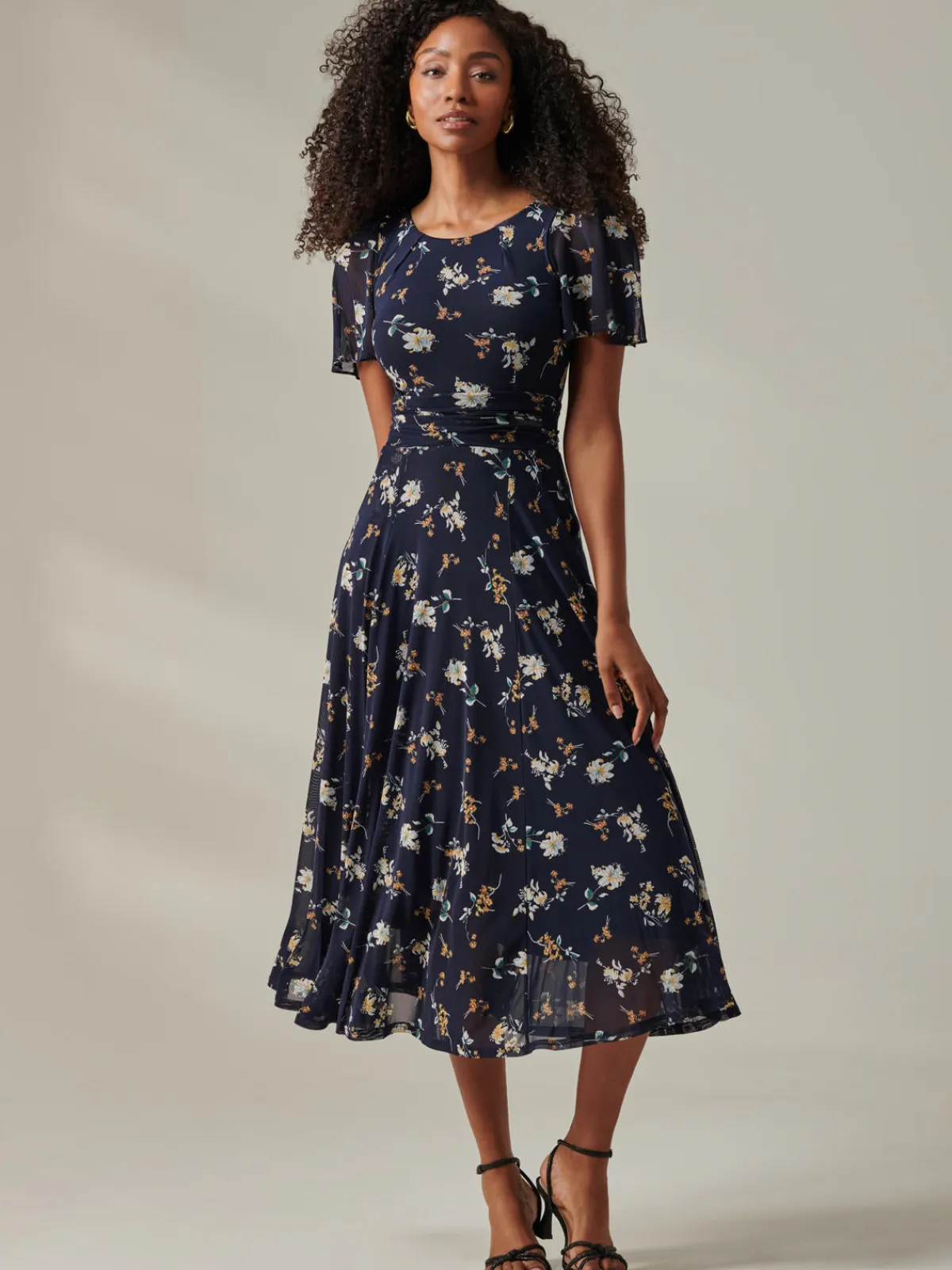 Jolie Moi Occasion Dresses|Floral Dresses-Harlie Floral Mesh Maxi Dress, Navy Floral