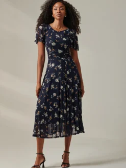 Jolie Moi Occasion Dresses|Floral Dresses-Harlie Floral Mesh Maxi Dress, Navy Floral