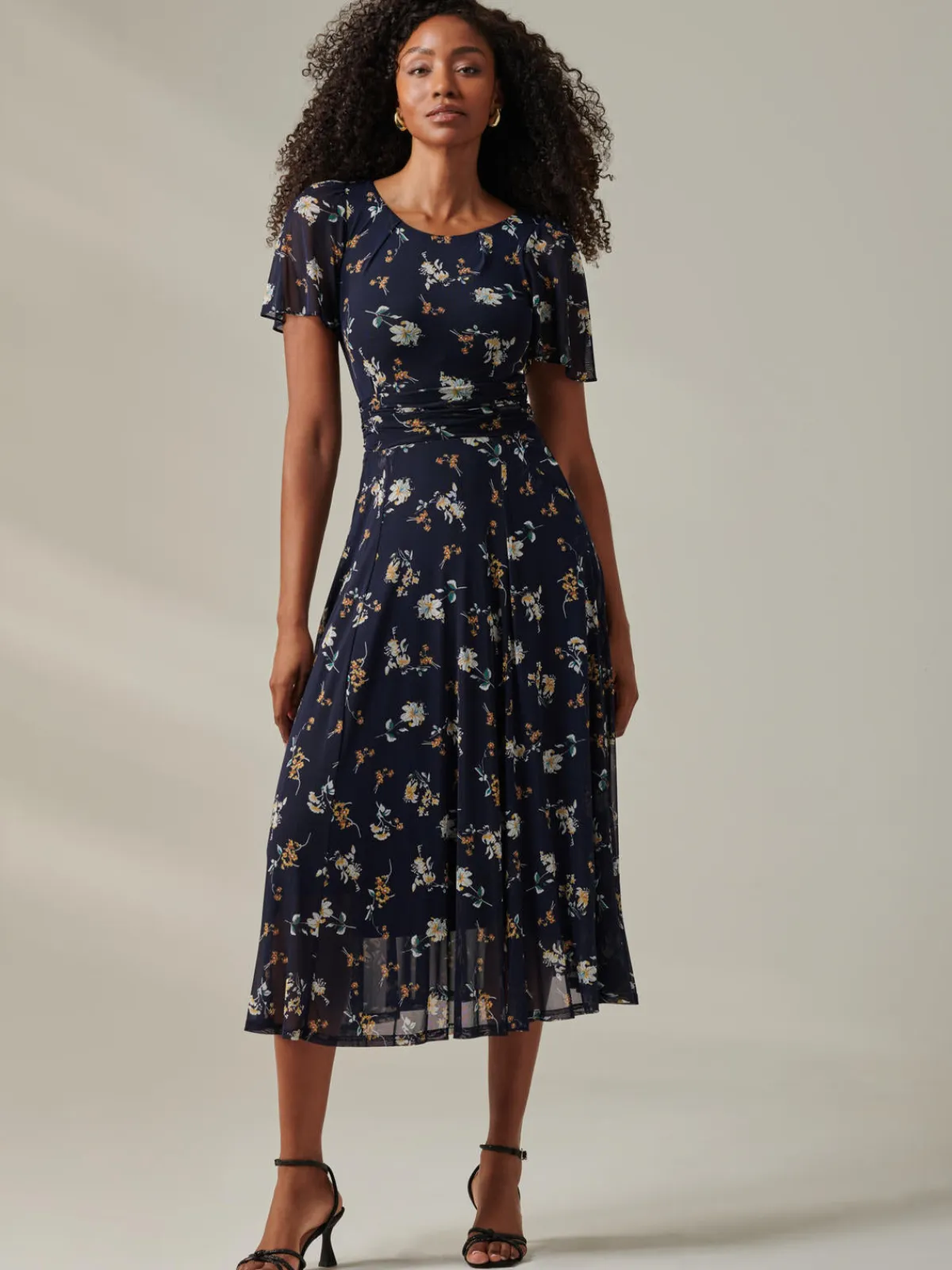 Jolie Moi Occasion Dresses|Floral Dresses-Harlie Floral Mesh Maxi Dress, Navy Floral