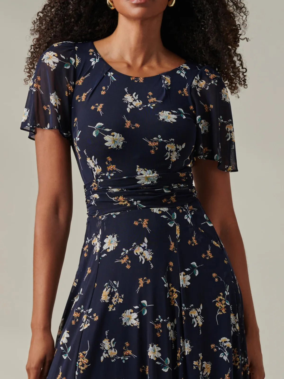 Jolie Moi Occasion Dresses|Floral Dresses-Harlie Floral Mesh Maxi Dress, Navy Floral