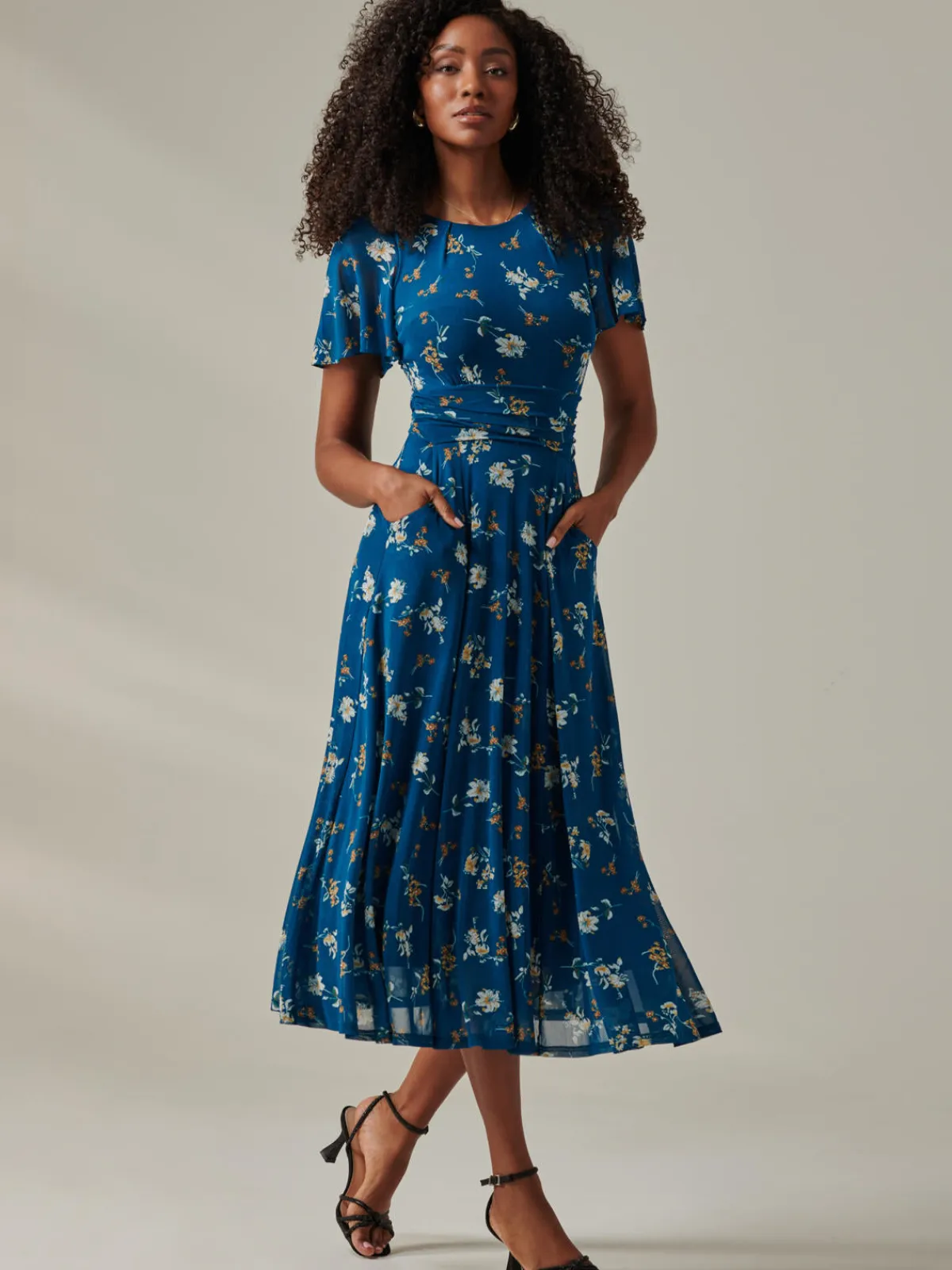 Jolie Moi Occasion Dresses|Weekend Casuals-Harlie Floral Mesh Maxi Dress, Teal Floral