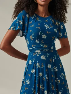 Jolie Moi Occasion Dresses|Weekend Casuals-Harlie Floral Mesh Maxi Dress, Teal Floral