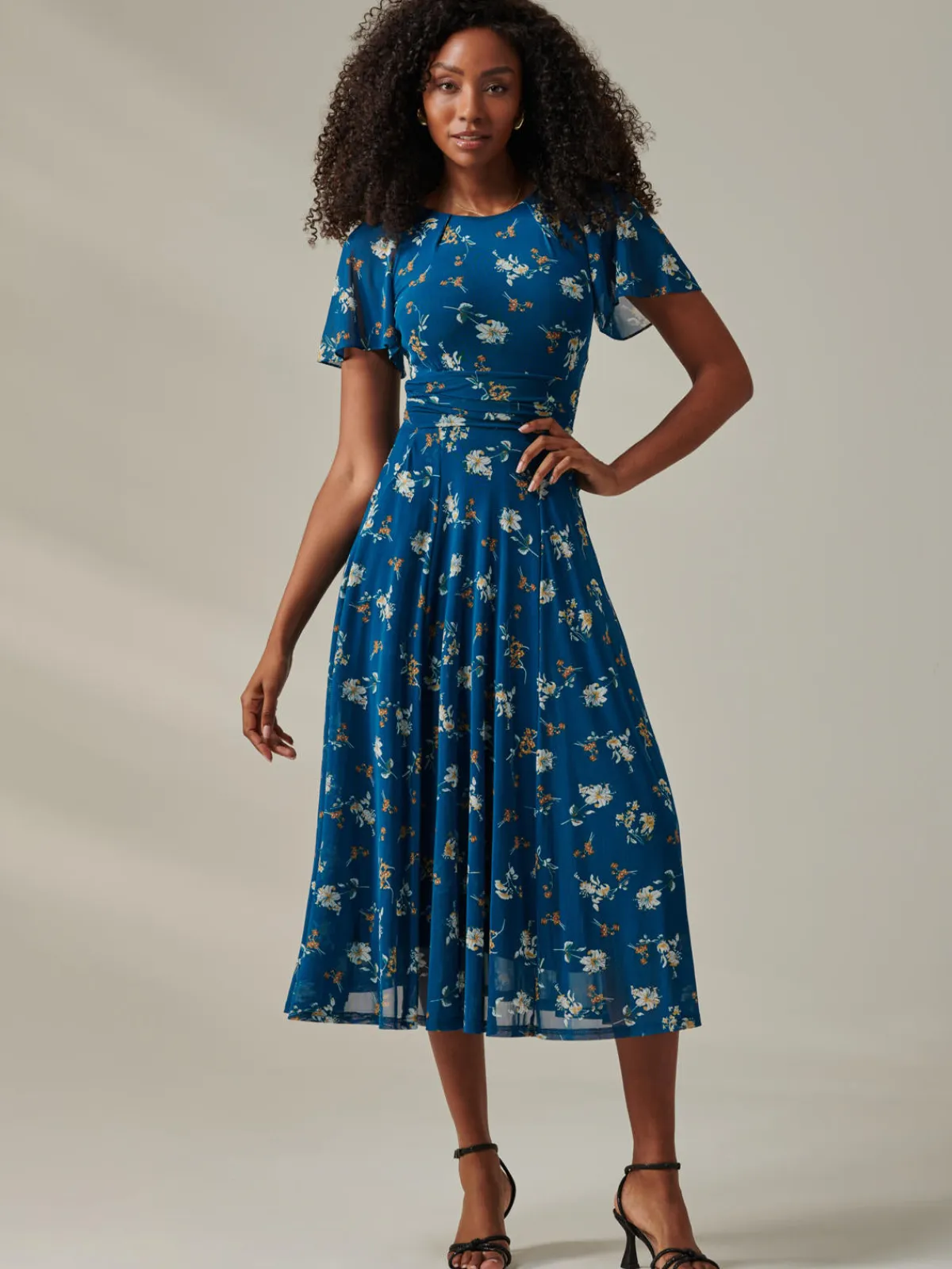 Jolie Moi Occasion Dresses|Weekend Casuals-Harlie Floral Mesh Maxi Dress, Teal Floral