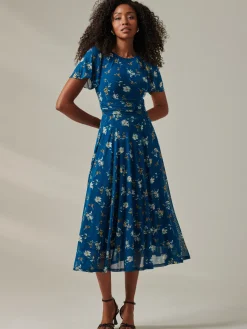 Jolie Moi Occasion Dresses|Weekend Casuals-Harlie Floral Mesh Maxi Dress, Teal Floral