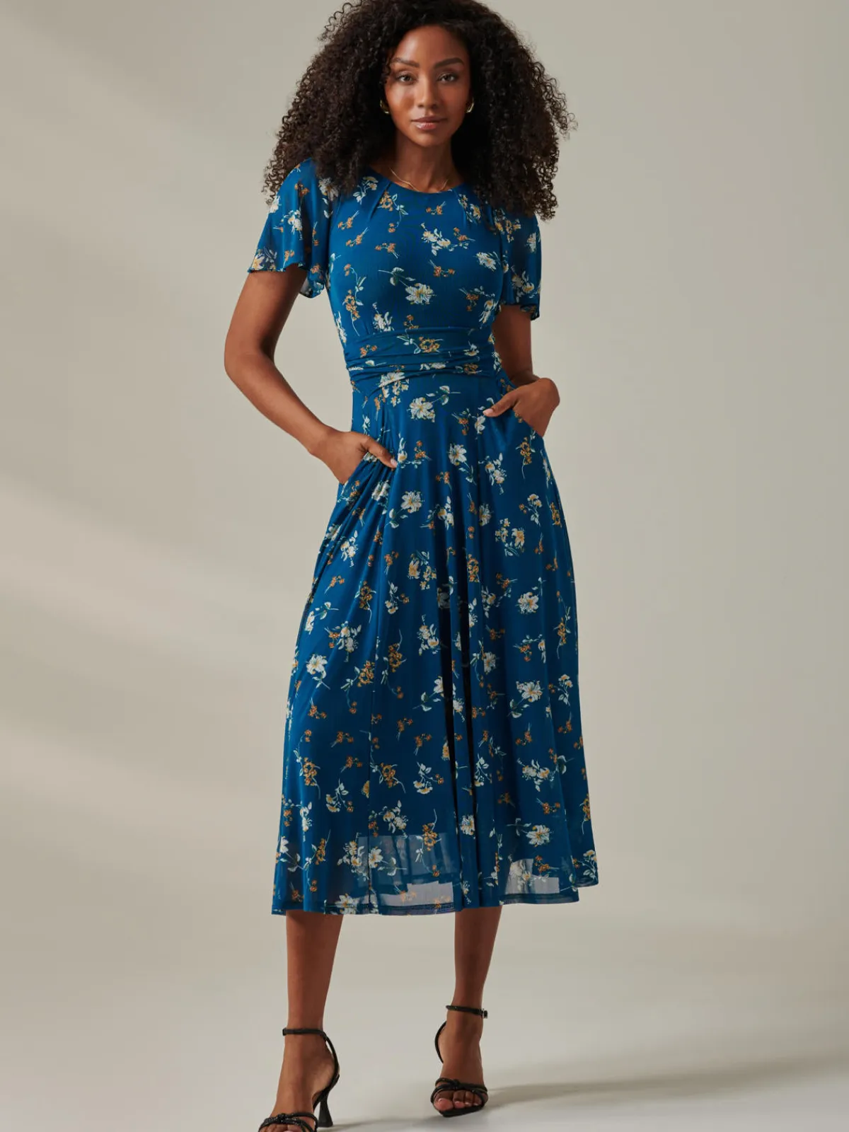 Jolie Moi Occasion Dresses|Weekend Casuals-Harlie Floral Mesh Maxi Dress, Teal Floral