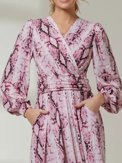 Jolie Moi Occasion Dresses|Wrap Dresses-Harper Long Sleeve Jersey Dress, Pink Multi