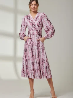 Jolie Moi Occasion Dresses|Wrap Dresses-Harper Long Sleeve Jersey Dress, Pink Multi