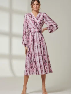 Jolie Moi Occasion Dresses|Wrap Dresses-Harper Long Sleeve Jersey Dress, Pink Multi