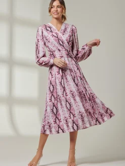 Jolie Moi Occasion Dresses|Wrap Dresses-Harper Long Sleeve Jersey Dress, Pink Multi