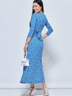 Jolie Moi Occasion Dresses|Jersey Dresses-Hayat Twist Front Jersey Maxi Dress, Blue Floral