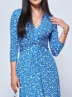 Jolie Moi Occasion Dresses|Jersey Dresses-Hayat Twist Front Jersey Maxi Dress, Blue Floral