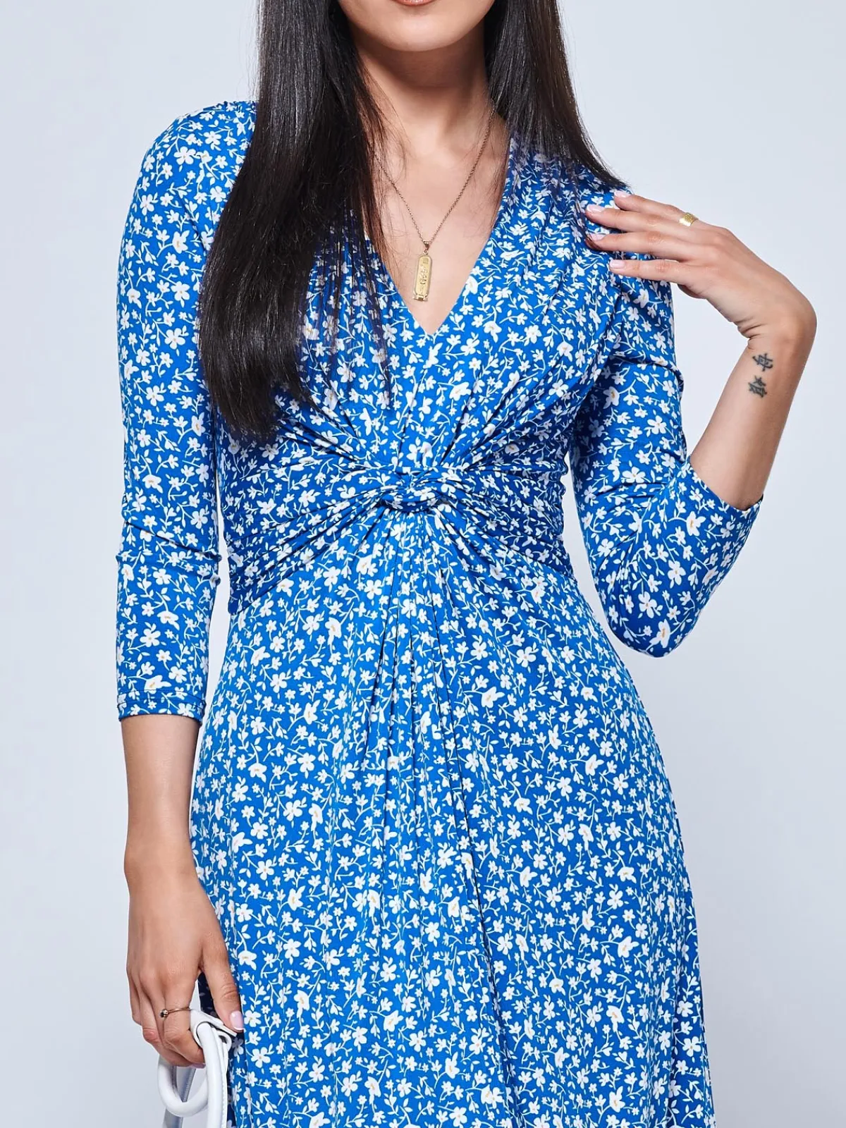 Jolie Moi Occasion Dresses|Jersey Dresses-Hayat Twist Front Jersey Maxi Dress, Blue Floral