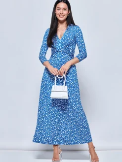 Jolie Moi Occasion Dresses|Jersey Dresses-Hayat Twist Front Jersey Maxi Dress, Blue Floral