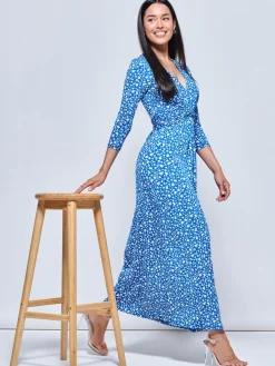 Jolie Moi Occasion Dresses|Jersey Dresses-Hayat Twist Front Jersey Maxi Dress, Blue Floral